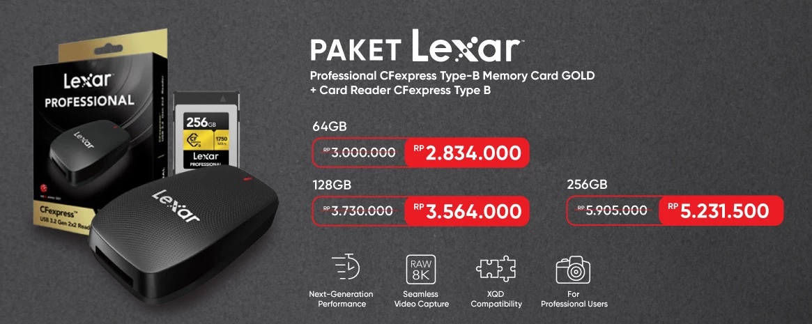 Paket Lexar 64GB Professional CFexpress Type-B Memory Card GOLD + Card Reader CFexpress Type B USB 3.2 LRW550U
