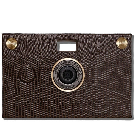Paper Shoot Leather Texture Wooden Box Camera Set - Dark Camel Brown