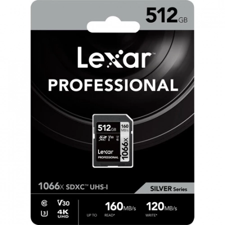 Lexar 512GB Professional 1066x UHS-I SDXC Memory Card (SILVER Series)