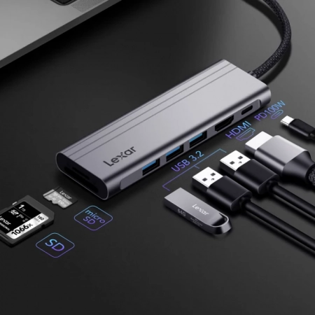 Lexar H31 7in1 USB C Hub HDMI SD microSD Power Delivery 100W