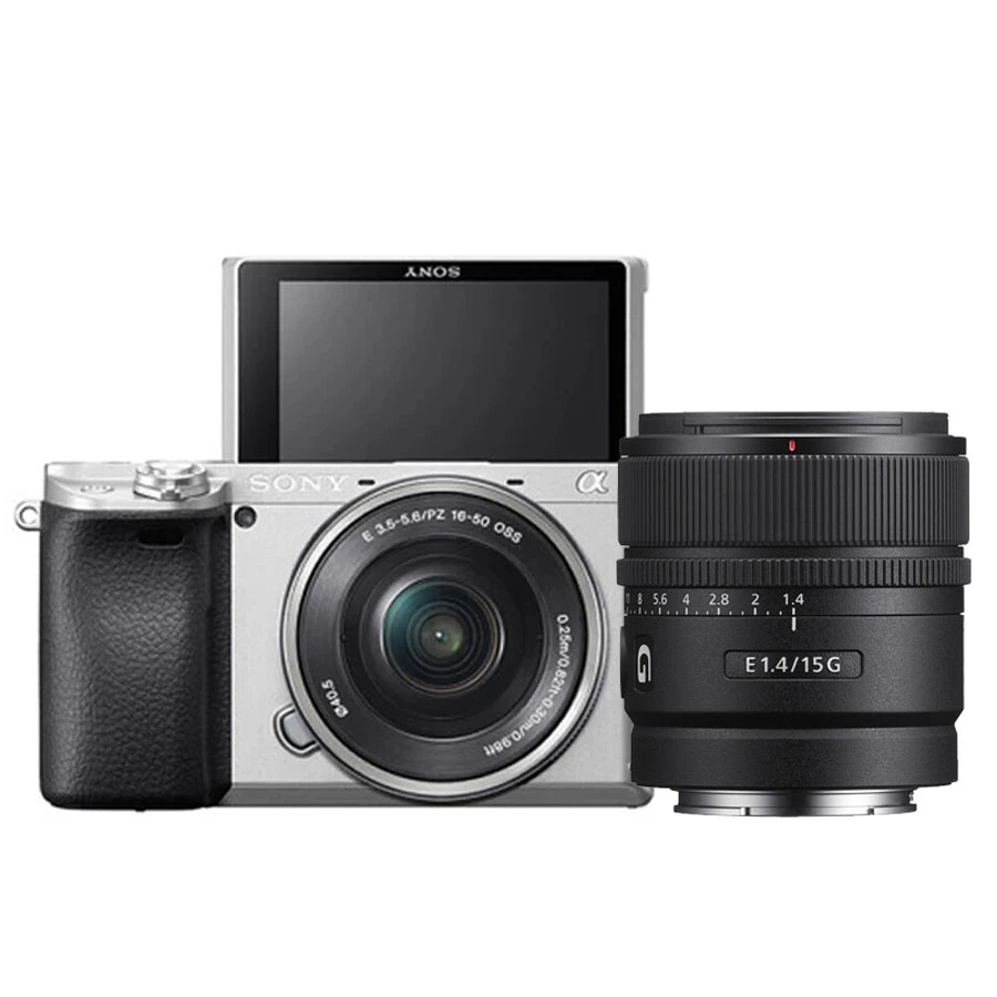 Sony Alpha a6400 Mirrorless Digital Camera with 16-50mm Silver With Sony E 15mm f1.4 G Mirrorless Lens