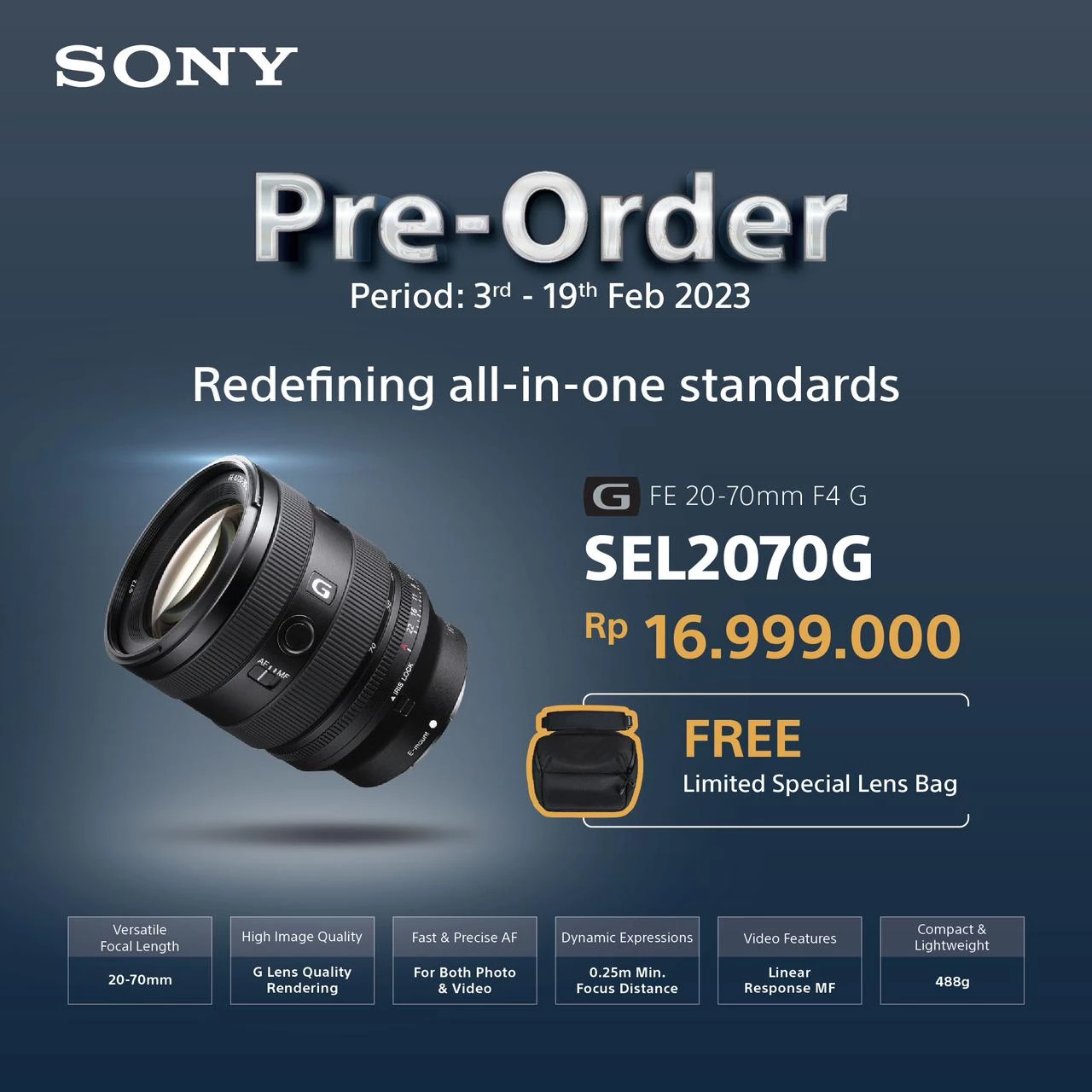 Sony FE 20-70mm F4 G sudah bisa kamu Pre Order Loh di DOSS.