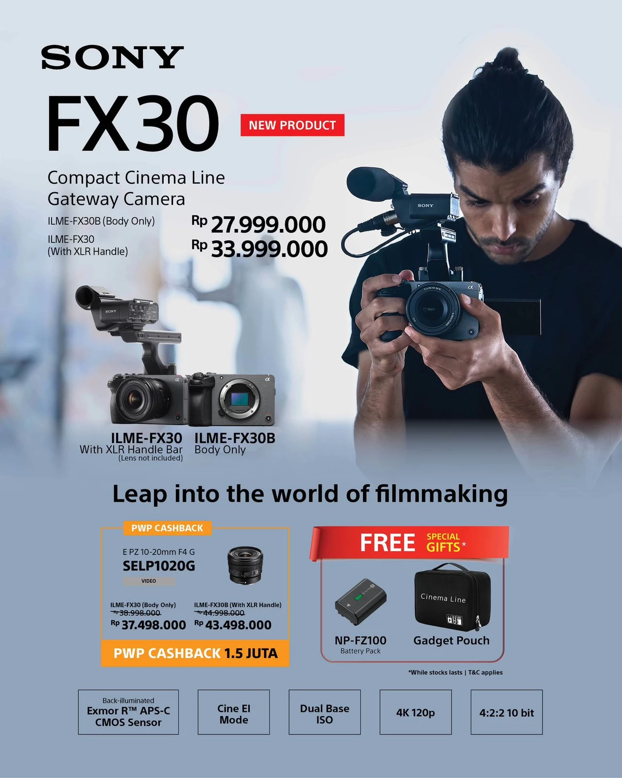 Cinema Line FX30 with 10-20mm F4 PZ G Lens + FREE Battery and Gadget Pouch