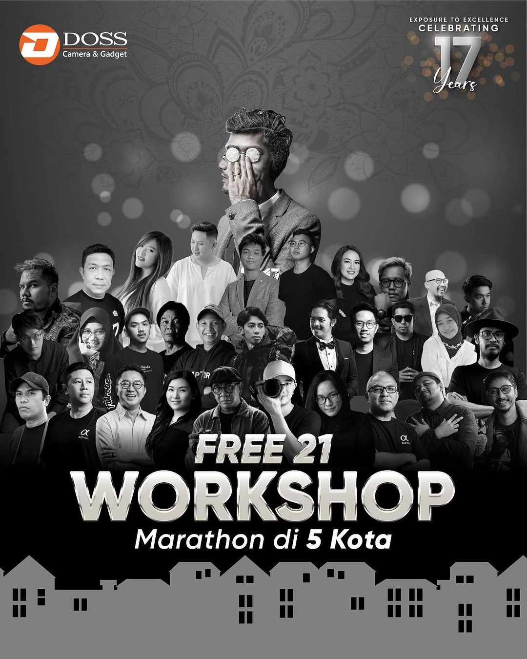 FREE 21 Workshop Marathon Special DOSS Anniversary ke 17 dan Grand Opening DOSS Surabaya hadir untuk kamu yang mau menambah ilmu Fotografi dan Videografi bareng Mentor-mentor yang keren banget dan berpengalaman pastinya.