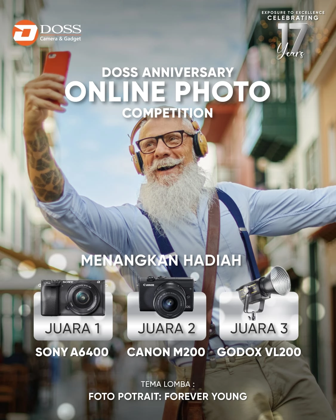 Yuk tunjukkan karya foto portrait terbaik kamu dengan tema Forever Young: Celebrating 17 Years of DOSS Camera & Gadget.