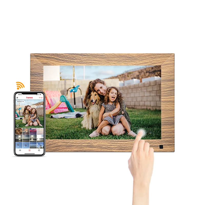 Frameo 10" Smart Digital Photo Frame with Frameo App (Wood)