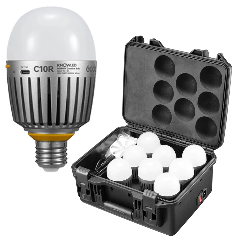 Godox Knowled C10R-K8 8-Light Kit RGB Bulb (with Carrying Bag)