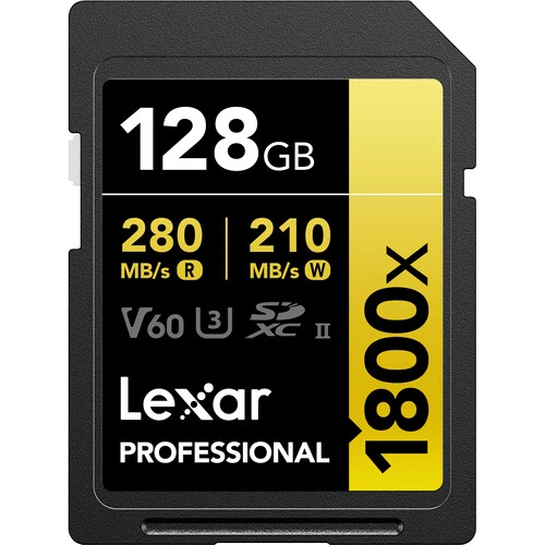 Lexar 128GB 1800x SDXC UHS-II Memory Card R: 280MB/S W: 210MB/s
