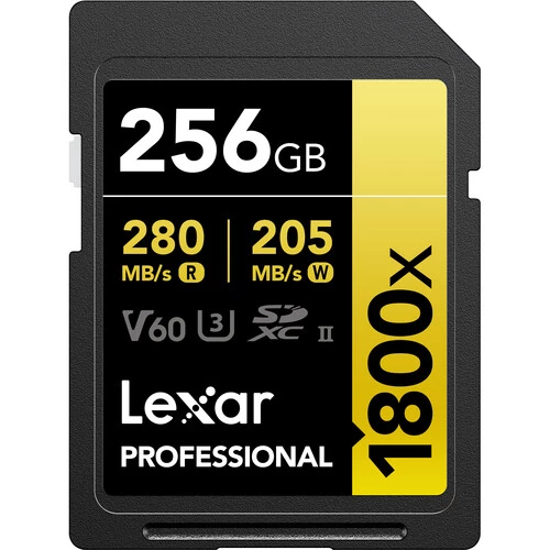 Lexar 256GB 1800x SDXC UHS-II Memory Card R: 280MB/S W: 205MB/s