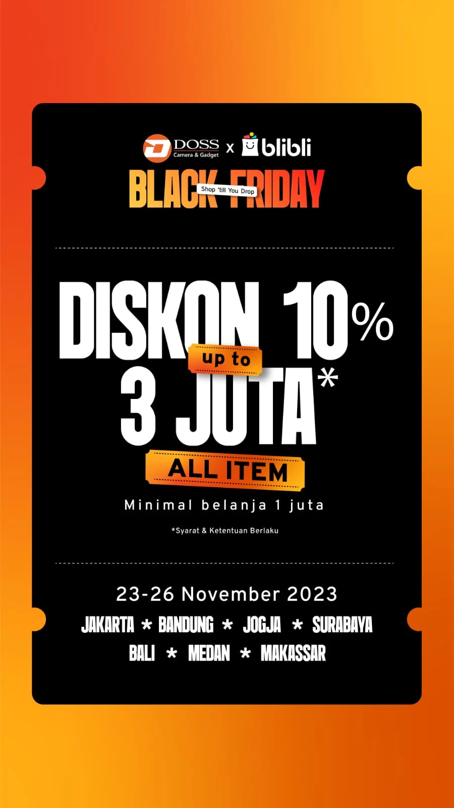Yuk Nikmati Diskon 10% Up To 3 Juta All Item di DOSS Black Friday x Blibli 23-26 November 2023