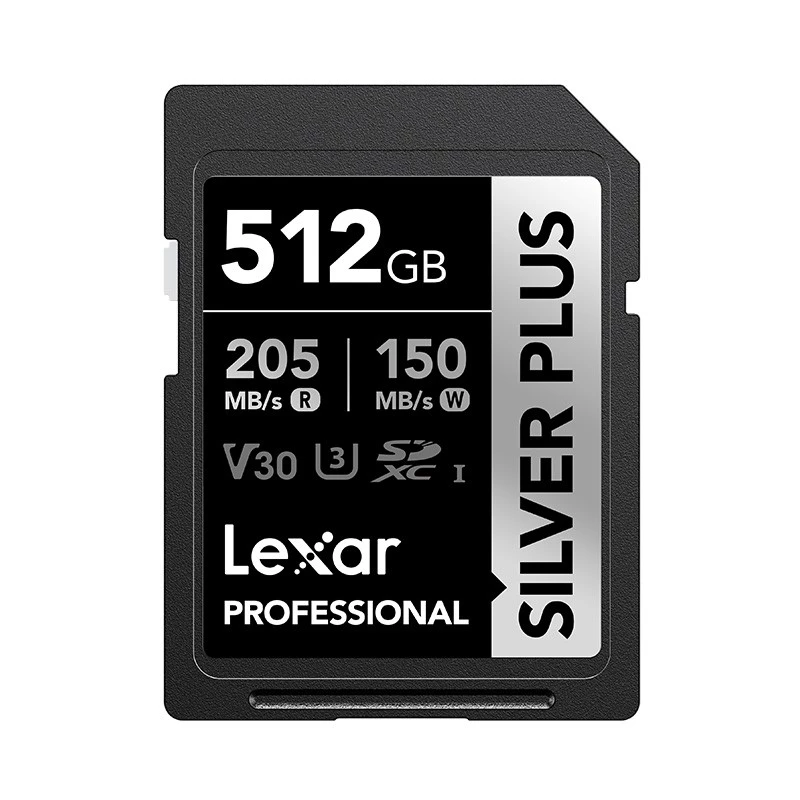 Lexar 512GB Professional SDXC SILVER PLUS UHS-I Memory Card R: 205MB/s, W: 150MB/s