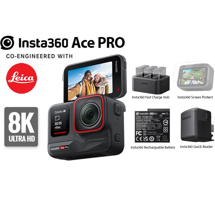 Insta360 Ace Pro with Battery + Fast Charge Hub + Screen Protector + Quick Reader