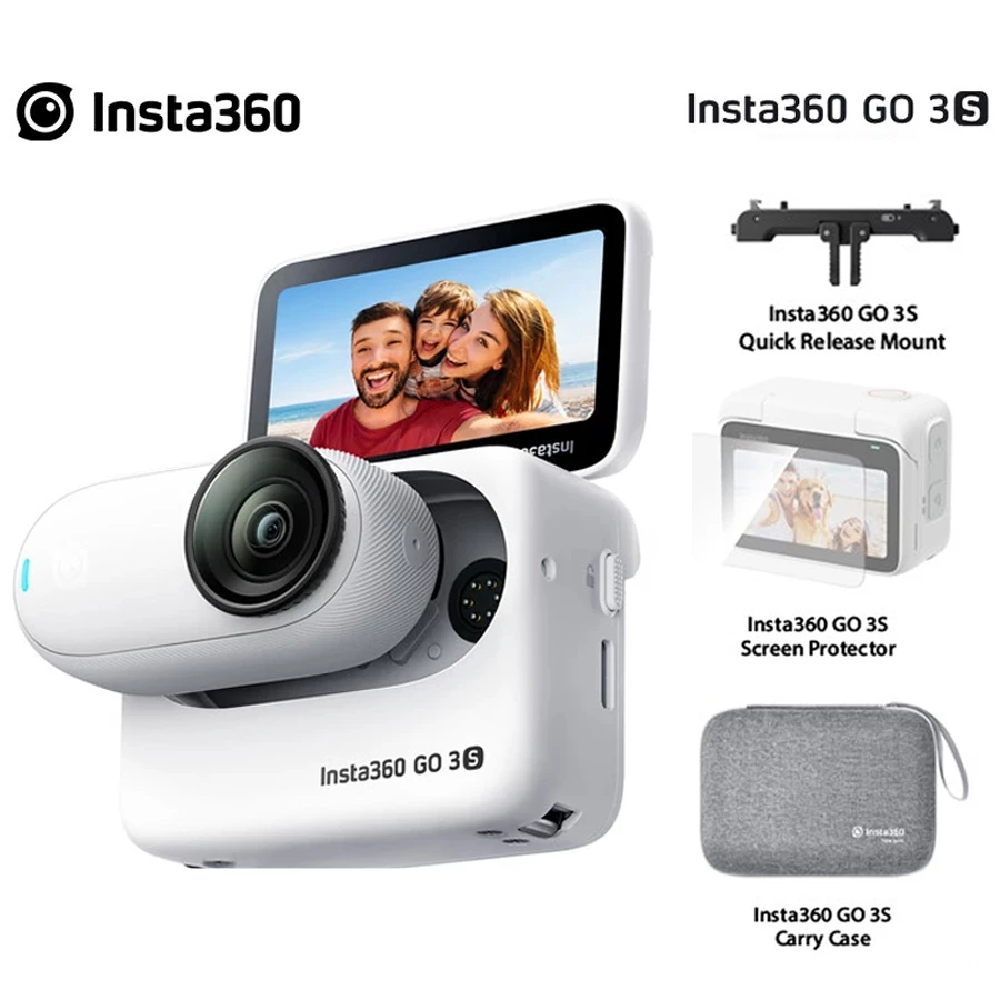 Insta360 GO 3S (128GB) Standard Artic White with Screen Protector + Carry Case + Quick Release Mount