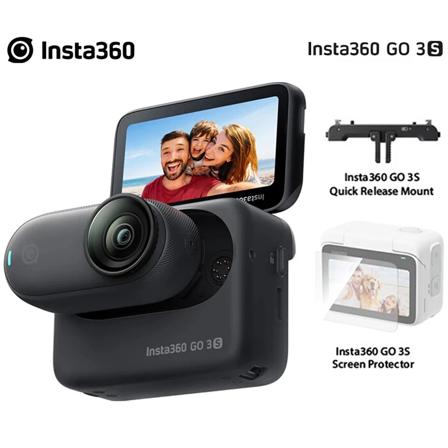 Insta360 GO 3S (128GB) Standard Midnight Black with Screen Protector + Quick Release Mount