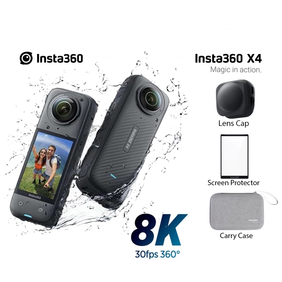 Insta360 X4 360° 8K Camera with Screen Protector + Lens Cap + Carry Case