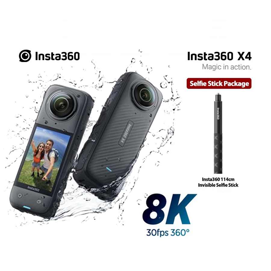 Insta360 X4 360° 8K Camera with Invisible Selfie Stick 114 cm