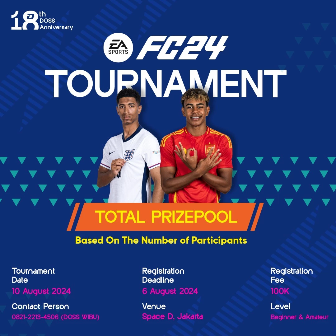Jago Main FC24? Yuk ikutan FC24 Tournament Special DOSS Anniversary ke 18, Menangkan Total Hadiah 6 Juta Rupiah.