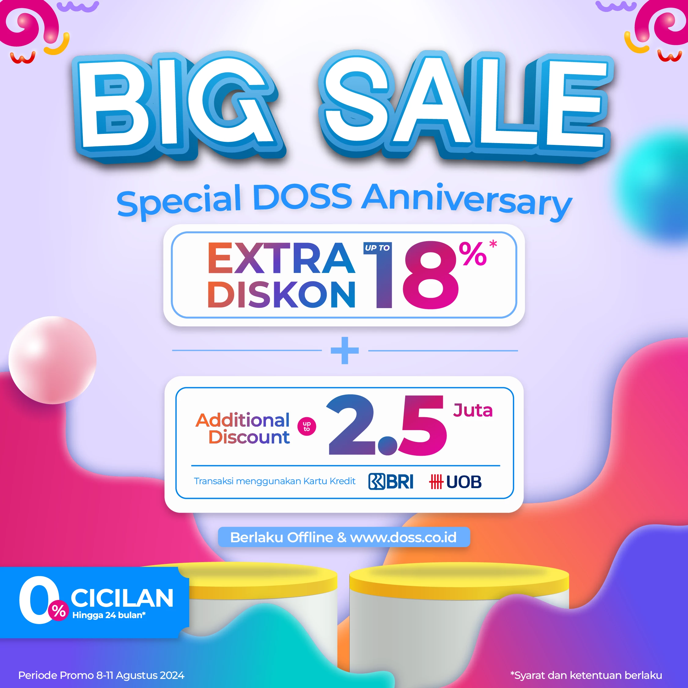 Belanja di DOSS Yuk, Ada Diskon up to 18% + Tambahan Diskon up to 2.5 Juta Special DOSS Anniversary 18th.