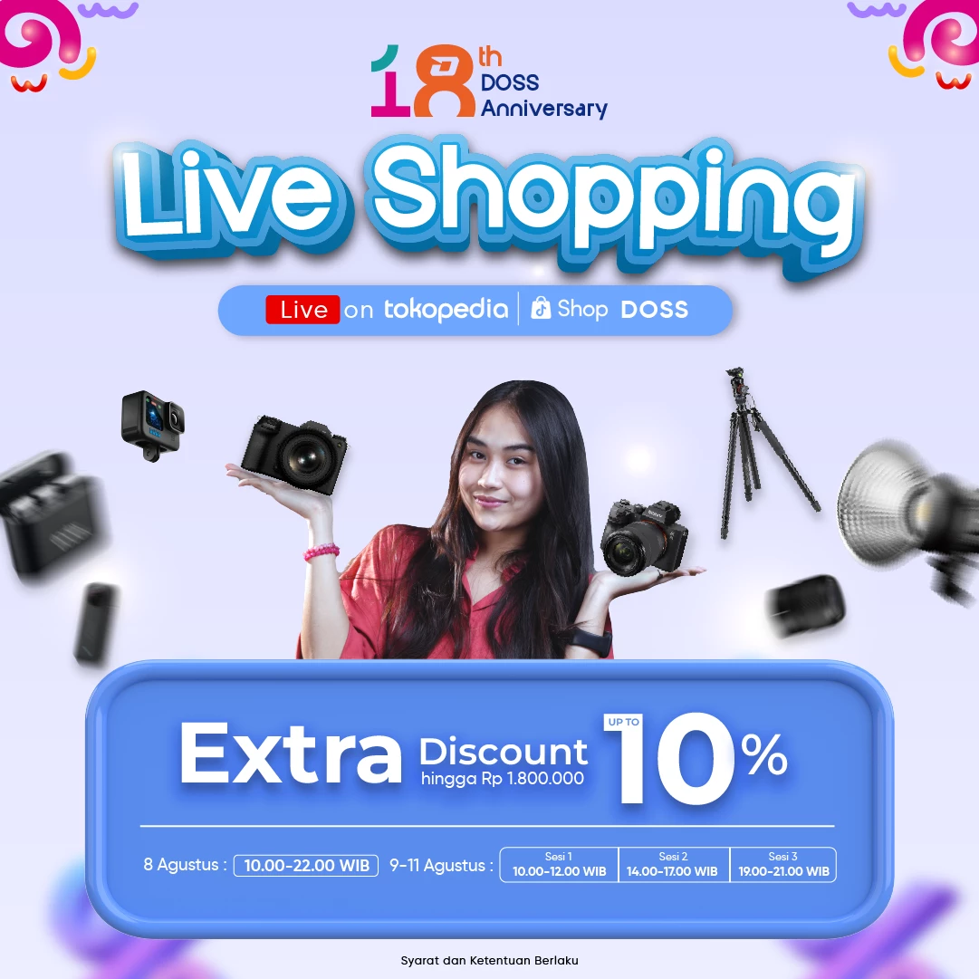 Ada EXTRA DISCOUNT 18% Hingga 3 Juta di Live Shopping Special DOSS Anniversary ke 18 Tanggal 8-11 Agustus 2024.