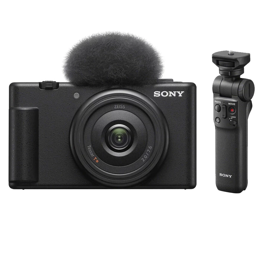 Sony ZV-1F Vlogging Camera (Black) With Sony GP-VPT2BT Wireless Shooting Grip Black