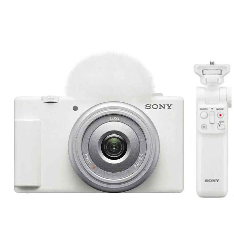 Sony ZV-1F Vlogging Camera (White) With Sony GP-VPT2BT Wireless Shooting Grip White